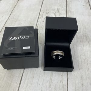 King Will Silver & Gold Tone Intertwine 8mm Spinner Ring sz 13